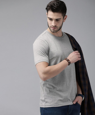 Roadster Self Design Men Round Neck Grey T-Shirt