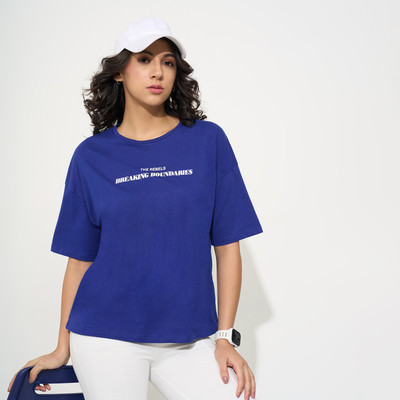 Ajile By Pantaloons Printed Women Round Neck Blue T-Shirt