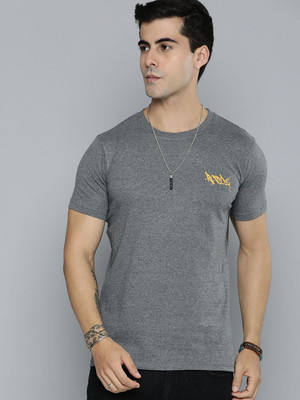 R.Code by The Roadster Life Co. Printed Men Round Neck Grey T-Shirt