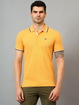 CANTABIL Solid Men Polo Neck Gold T-Shirt