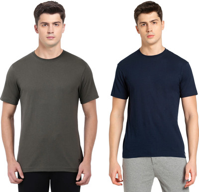 JOCKEY Solid Men Round Neck Dark Blue, Grey T-Shirt