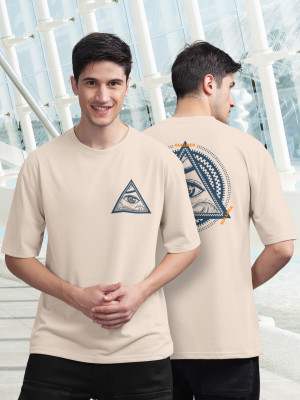 Bullmer Printed Men Round Neck Beige T-Shirt