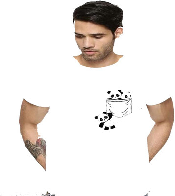 SAHAL Printed Men Round Neck White T-Shirt