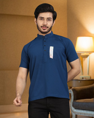 METRONAUT Solid Men Round Neck Blue T-Shirt