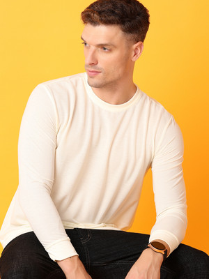 V-MART Self Design Men Round Neck White T-Shirt