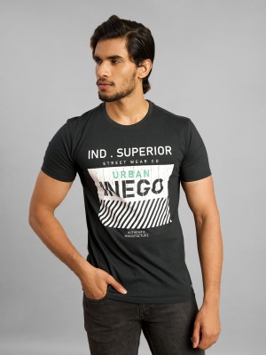 INEGO Graphic Print Men Round Neck Reversible Grey T-Shirt