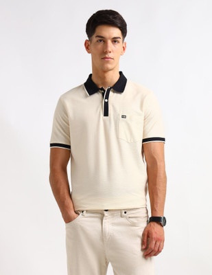 Arrow Sport Colorblock Men Polo Neck Beige T-Shirt