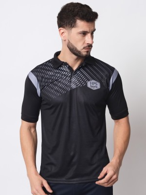 HPS Sports Printed Men Polo Neck Black T-Shirt