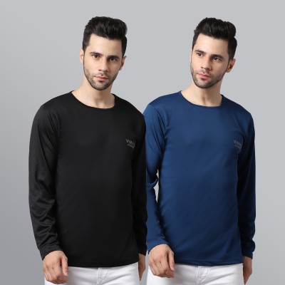 VIMAL JONNEY Solid Men Round Neck Blue, Black T-Shirt