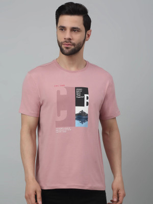 CANTABIL Striped, Typography Men Round Neck Pink T-Shirt