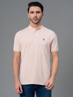 Red Tape Solid Men Henley Neck Pink T-Shirt