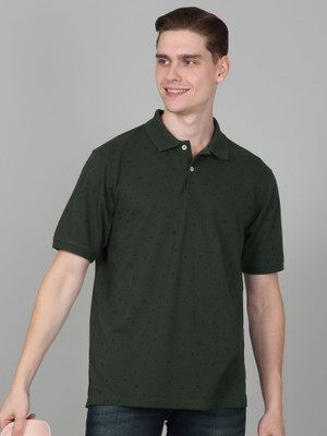 CANTABIL Printed Men Polo Neck Dark Green T-Shirt
