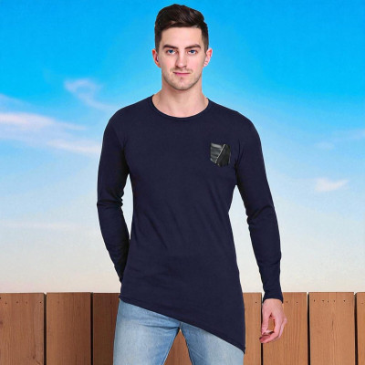 Faricon Trend Solid Men Round Neck Dark Blue T-Shirt