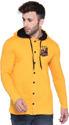 GEUM Solid Men Hooded Neck Yellow T-Shirt
