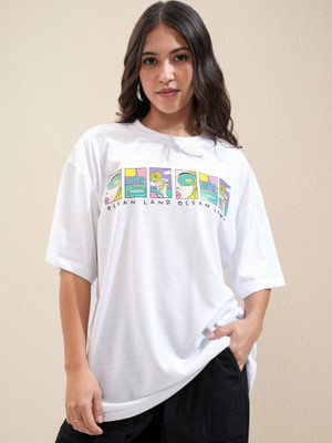 Braag And Hustle Graphic Print Women Round Neck White T-Shirt