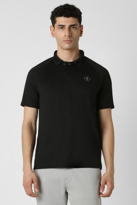 VAN HEUSEN Solid Men Polo Neck Black T-Shirt