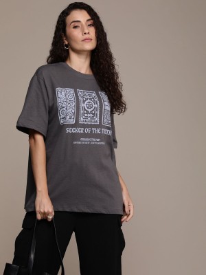 Roadster Graphic Print Women Round Neck Grey T-Shirt