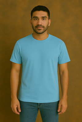 BUNEX Solid Men Round Neck Blue T-Shirt