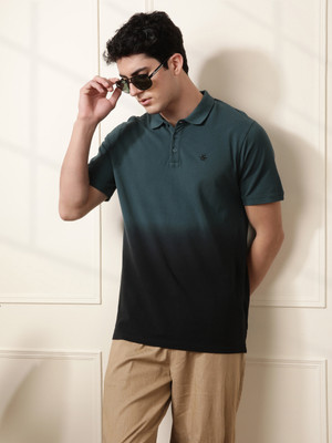 WROGN Solid Men Polo Neck Blue, Black T-Shirt