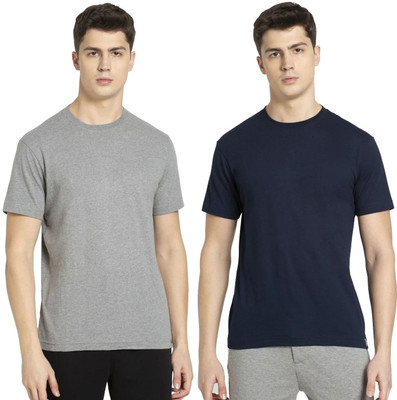 JOCKEY Solid Men Round Neck Grey, Dark Blue T-Shirt
