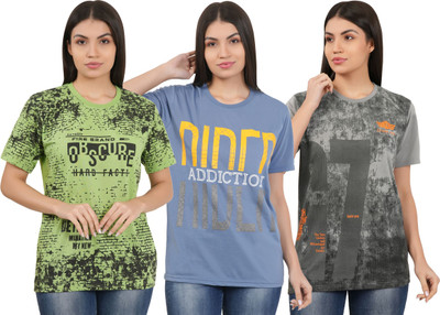 HouseOfCommon Printed Women Round Neck Multicolor T-Shirt