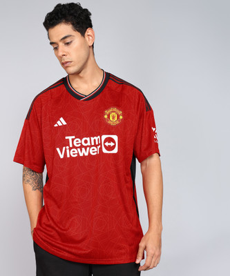 ADIDAS Printed Men V Neck Red T-Shirt