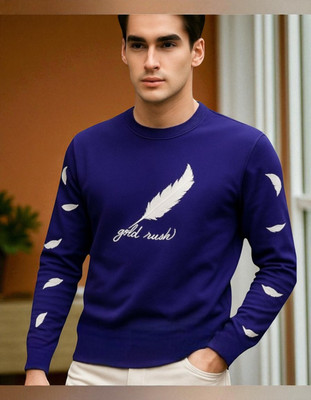 Teezler Printed Men Round Neck Navy Blue T-Shirt