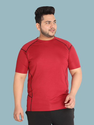 Sztori Solid Men Round Neck Maroon T-Shirt