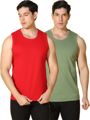 WOOSTRO Solid Men Round Neck Green, Red T-Shirt