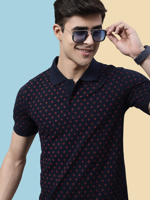 OBAAN Printed Men Polo Neck Dark Blue T-Shirt