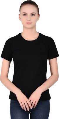 Trendfull Solid Women Round Neck Black T-Shirt