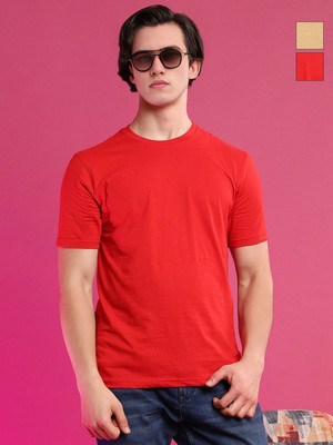 Moda Rapido Solid Men Round Neck Beige T-Shirt