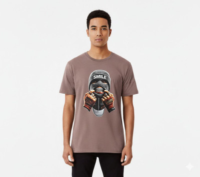 DOMZ Graphic Print Men Round Neck Brown T-Shirt
