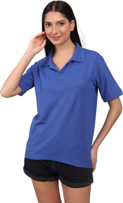 MODYNE Solid Women Polo Neck Blue T-Shirt