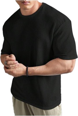 Trillion Solid Men Round Neck Black T-Shirt