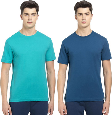 JOCKEY Solid Men Round Neck Light Green, Blue T-Shirt