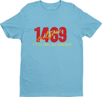 cultfree1469 Printed, Graphic Print, Typography Men Round Neck Light Blue T-Shirt