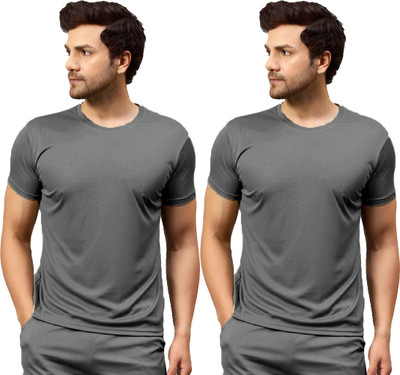 UDI n ADI Solid Men Round Neck Grey T-Shirt
