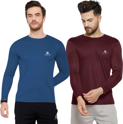 Cruister Solid Men Round Neck Dark Blue, Maroon T-Shirt