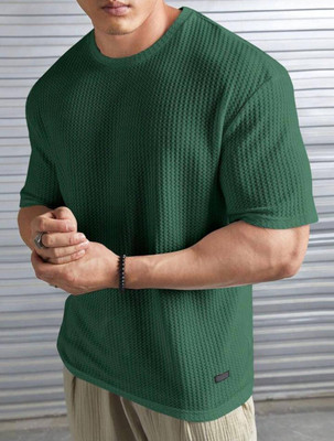 Mark TP Self Design Men Round Neck Green T-Shirt