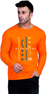 TEEFOX Printed, Typography Men Round Neck Orange T-Shirt