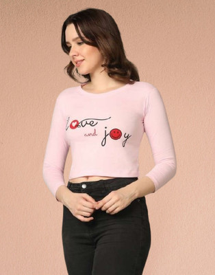 FENDURA Typography Women Round Neck Pink T-Shirt