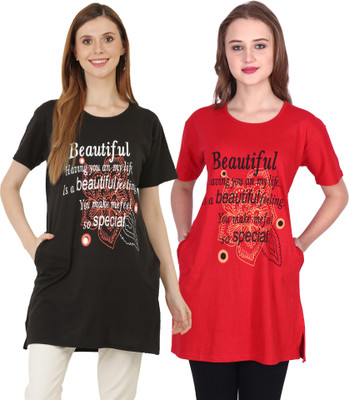 HouseOfCommon Printed Women Round Neck Multicolor T-Shirt