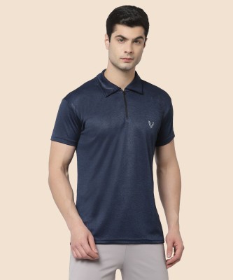 UZARUS Solid Men Polo Neck Dark Blue T-Shirt