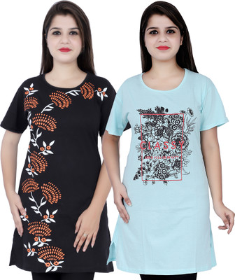 KG Best Collection Printed Women Round Neck Black, Multicolor T-Shirt