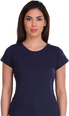 APE Solid Women Round Neck Dark Blue T-Shirt