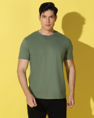 WOOSTRO Solid Men Round Neck Light Green T-Shirt