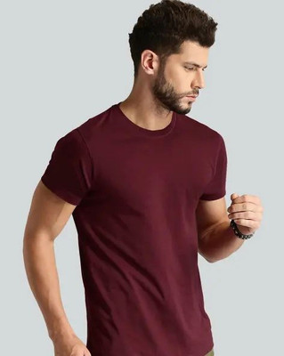 Soulwoven Fashion Solid Men Round Neck Maroon T-Shirt