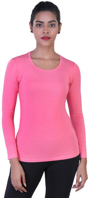 Laasa Sports Solid Women Round Neck Pink T-Shirt