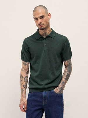 THE BEAR HOUSE Solid Men Polo Neck Green T-Shirt